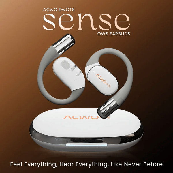 Buy Acwo DwOTS SenseDwOTS-Sense-WHT||Wireless||Open-ear TWS with 65H playtime, AI-ENC, dual connect, skin-friendly hooks, 40ms low latency, 15mm drivers, IPX5, BT 5.3 & fast charging. on EMI