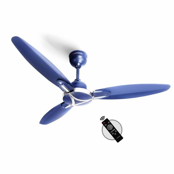 Buy Longway Zephyr 1200 mm BLDC Ceiling Fan with Remote Control | BEE 5 Star Rated Energy Efficient | Ultra High Speed 3 Blade Anti-Dust Decorative Ceiling Fan | 3 Years Warranty (Silver Blue, Pack of 1) on EMI