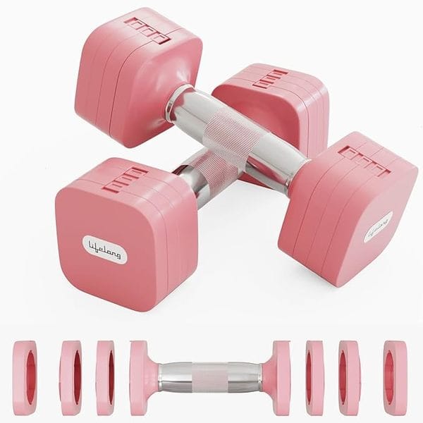 Buy Lifelong Adjustable Dumbbells Set for Home Gym 2-5kg Quick Change Weights with Anti-Slip Stainless Steel Handles - Durable Gym Equipment with Safety Locks- Gym Dumbbell Set for Men & Women (Pink), LLAD08 on EMI