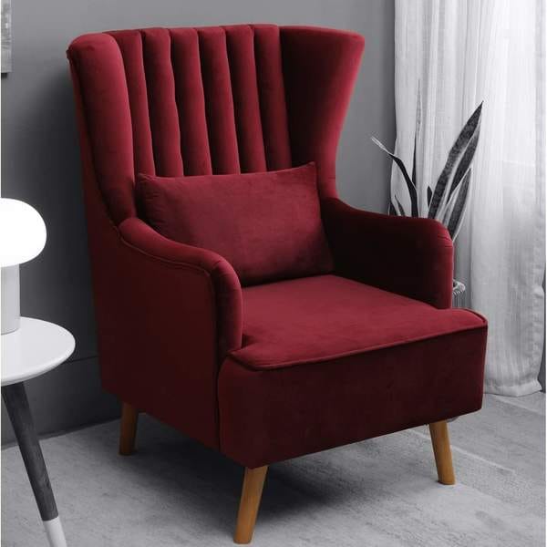 Buy ApkaInterior Iconic Velvet Wing Chair In Red Color on EMI