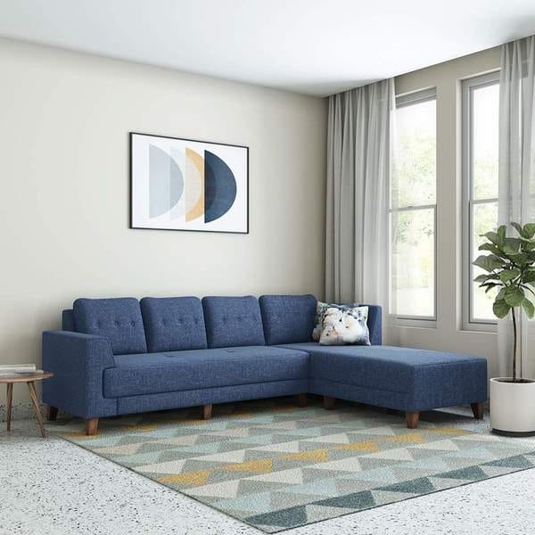 Buy ApkaInterior Athens Fabric RHS L Shape Blue Sofa Set on EMI