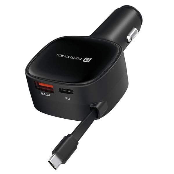 Buy Portronics Car Power Retracto 84W 3 in 1 Car Charger, 80 cm Retractable Cable (33W Type-C PD), Dual Port (18W USB Type-A & 33W Type-C) for Laptop, Android, iPhone, Earbuds and More (Black) on EMI