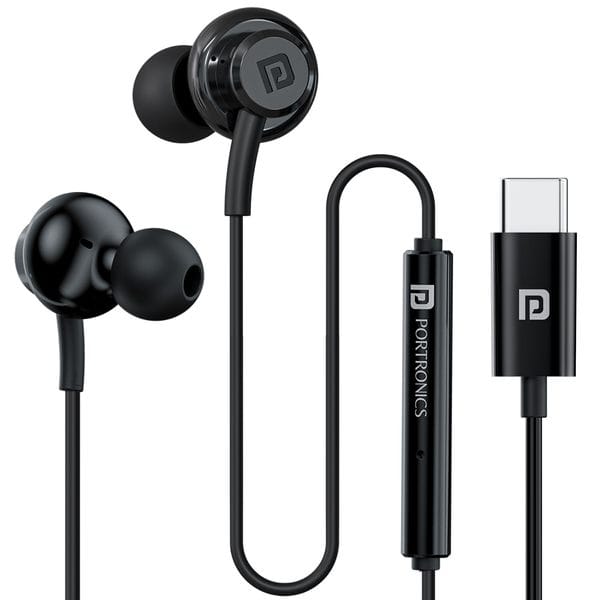 Buy Portronics Conch Gamma C in Ear Type C Wired Earphones with in Line HD Mic & Magnetic Earbuds, Powerful Audio, 14.2mm Driver, in line Controls, Wide Compatibility(Black) on EMI