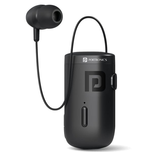 Buy Portronics Harmonics Klip 6 Retractable Bluetooth Calling Earphone with Upto 30 Hour Playback, Vibration Prompt, Strong Clip, HD Clarity Mic, Bluetooth V5.3, Type C Fast Charging(Black) on EMI