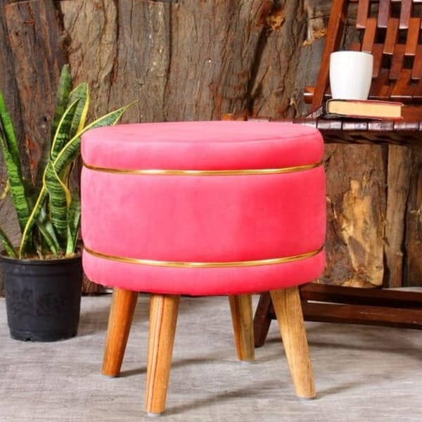 Buy Apkainterior Pouffes Sitting Stool For Living Room, Mudda Puffy Wooden Ottoman Stools, Pouffe Footstool 16x16x18 Inch, Baby Pink on EMI