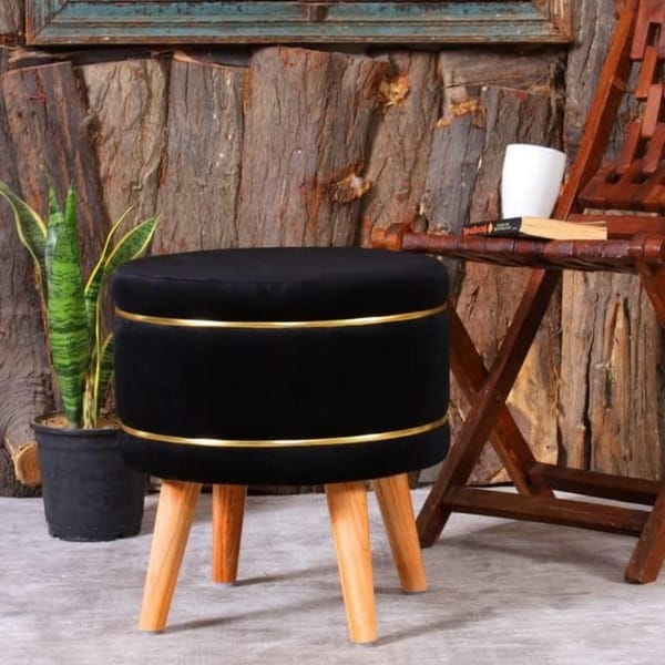 Buy Apkainterior Pouffes Sitting Stool For Living Room, Mudda Puffy Wooden Ottoman Stools, Pouffe Footstool 16x16x18 Inch, Black on EMI