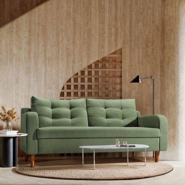 Buy Duroflex Ease Plus 3 Seater Sofa, Wooden Frame, Anti-Pilling Fabric, Termite Resistant – Chive Green (80 x 180 x 87 cm) on EMI