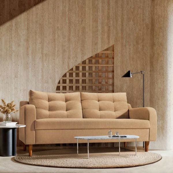 Buy Duroflex Ease Plus 3 Seater Sofa, Wooden Frame, Anti-Pilling Fabric, Termite Resistant – Latte Beige (80 x 180 x 87 cm) on EMI