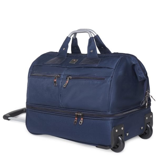 Buy Swiss Military Fatboy 45cm Double Decker Duffle Trolley Cum Overnighter Travel Bag, 55L Capacity, 100% Polyester with Quick-Access Pockets, Organizer, Hardback Compartment & Smooth Mobility-Navy on EMI