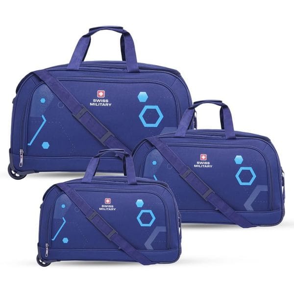 Buy Swiss Military Polyester Sprint 2 Wheels 50, 55 And 60 Cm Small, Medium And Large Duffle Trolley Bag, Travel Set Of 3, Duffle Trolley For Travel, Navy Blue on EMI
