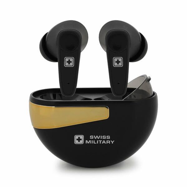 Buy Swiss Military NXT Pods True Wireless Earbuds, 40H Playtime, Swivel Design, Chrome Finish, Bluetooth 5.4, Dual Device Connection, Quick Pairing, Type-C Fast Charging, Touch & Voice Control-Black on EMI