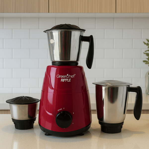 Buy Greenchef Ripple 750W Mixer Grinder with 3 Jars – High-Performance Motor, Durable Design, Green Finish, Efficient Grinding on EMI