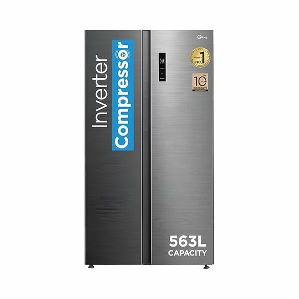 Buy Midea 563L Inverter Side by Side Refrigerator – Frost Free Cooling, Digital Display, Bru Steel Finish on EMI
