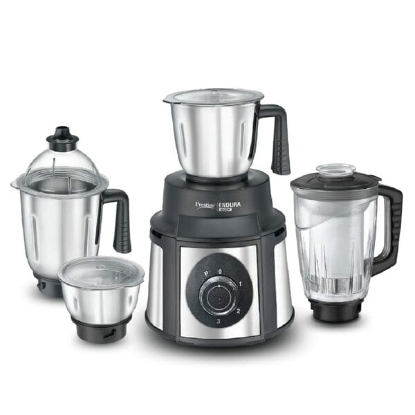 Buy Prestige Endura 1000W Mixer Grinder with Ball Bearing Technology, 4 Stainless Steel Jars, Black & Silver – Efficient Grinding for Kitchen on EMI