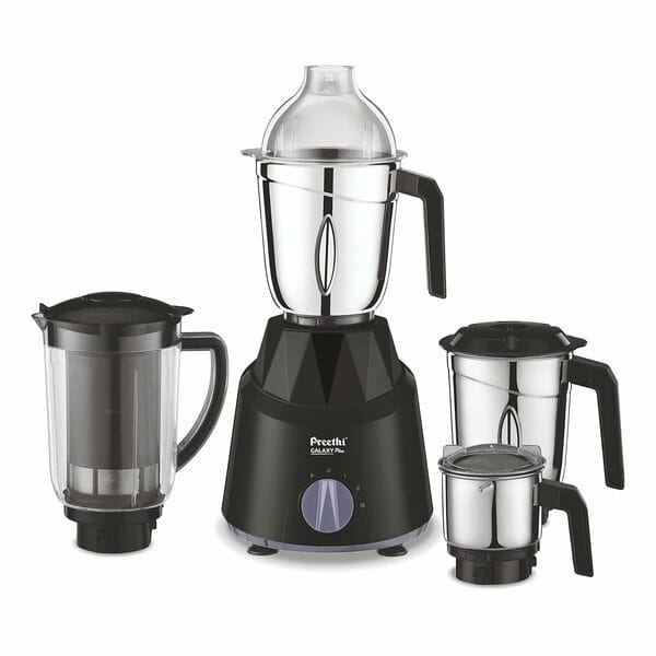 Buy Preethi Galaxy Plus 750W Mixer Grinder | 4 Jars (3 Stainless Steel + 1 Super Extractor Juicer Jar), Vega W5 Motor, Flexi Lids, Black (MG-250) on EMI