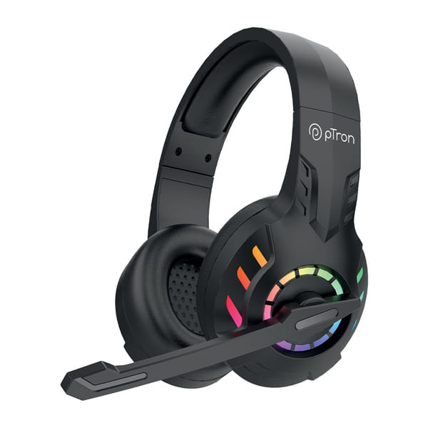 Buy pTron Studio Sports Wireless Bluetooth Over-Ear Headphones w/ Mic, 30ms Low-Latency Gaming, RGB Lights, Boom HD Mic w/ AI ENC, 60Hrs Playtime, Punchy Sound, Type C Fast Charging (Black) on EMI