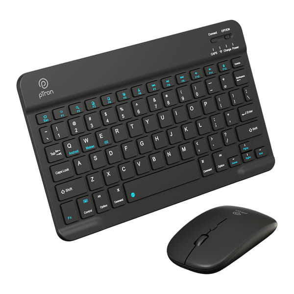 Buy pTron Keyvo KW4 Wireless Keyboard & Mouse Combo Set, Ultra-Slim Keyboard w/ 78 Keys, Multimedia Keys, BT Mouse w/ 1600 DPI Precision Optical Sensor, Compatible with Tablets/Smartphones/PC (Black) on EMI