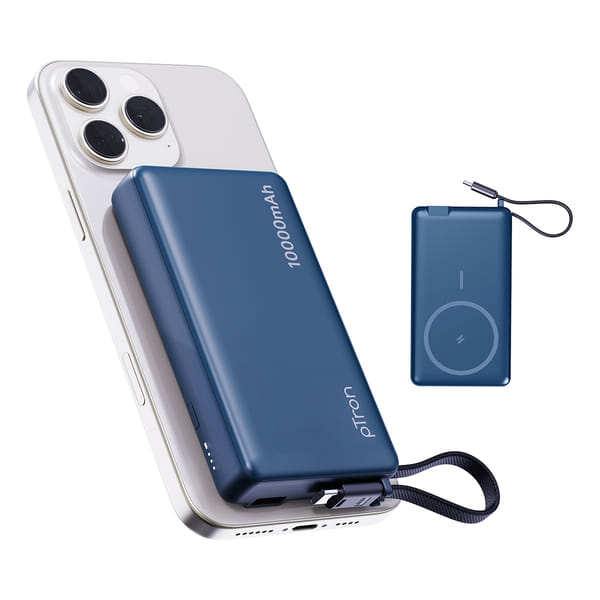 Buy pTron Dynamo Dash Magnetic Wireless 10000mAh Fast Charging Slim Power Bank, Strong Magnet, 22.5W Output, Compatible w/ iPhone 12/13/14/15/16, Android & Other Qi Enabled Devices, Type-C Input (Blue) on EMI