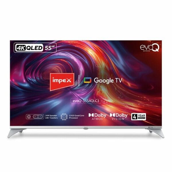Buy IMPEX evoQ 55S4QLC3 55-Inch 4K UHD QLED Smart Google TV with Dolby Audio, HDR10 & Bezel-Less Design | Quantum Dot Display, 24W Speakers & Google Assistant on EMI