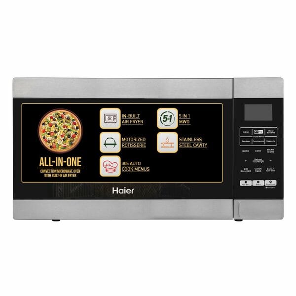 Buy Haier 30L Convection Microwave Oven (HIL3001ARSB) | In-Built Air Fryer | Motorized Rotisserie | 305 Auto Cook Menus | Stainless Steel Cavity | 5-in-1 Cooking Microwave on EMI