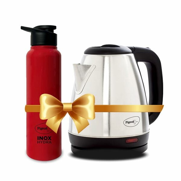 Buy Pigeon 1.5 Litre Electric Kettle & Stainless Steel Bottle Combo | Auto Shut-Off, Fast Boil, Multi-Purpose for Tea, Coffee, Noodles & Soup – Silver on EMI