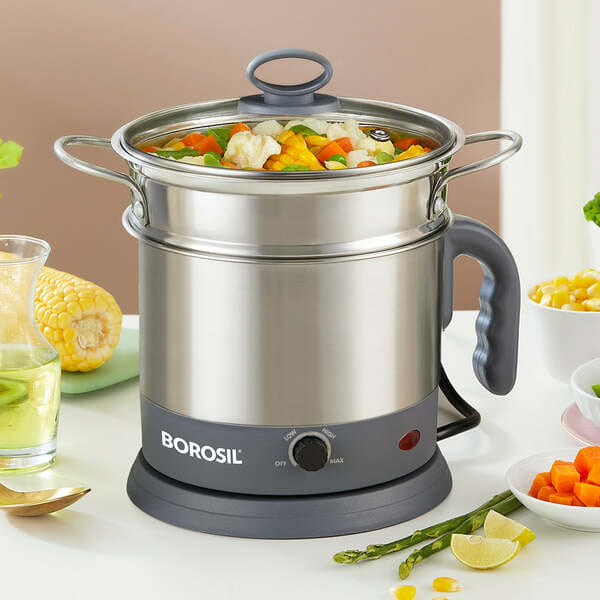 Buy Borosil Quick 1.3L Multi Kettle | 600W Multi-Function Electric Kettle for Boiling, Cooking, Noodles, Tea & Soups – Stainless Steel Body, Auto Shut-Off & Cool-Touch Handle on EMI