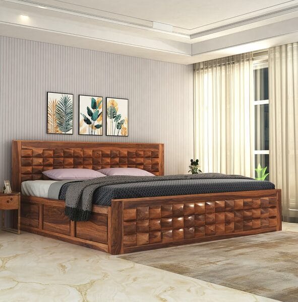 Buy Diamond Sheesham Wood King Size Bed with Storage Box on EMI