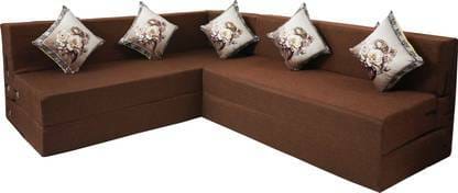 Buy Apkainterior L Shaped 5 Seater Double Foam Fold Out Sofa Cum Bed (Brown) on EMI