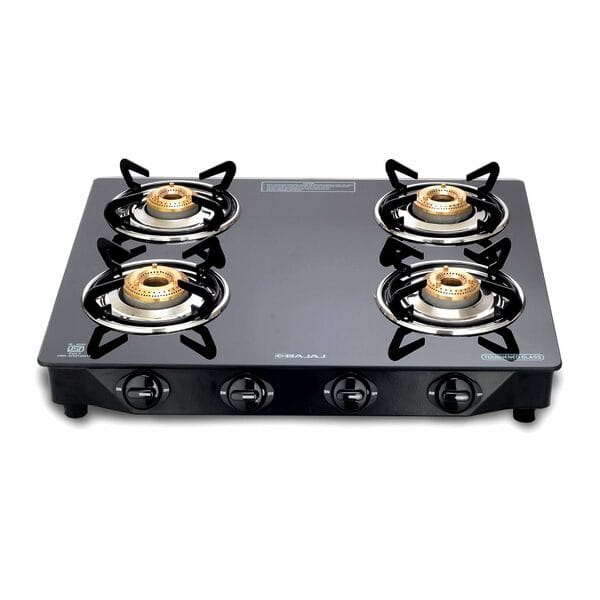 Buy Bajaj Ultra 4 Burner Gas Stove | Toughened Glass Top, Heavy-Duty Brass Burners, Sleek Design, High Thermal Efficiency & 2-Year Warranty on EMI