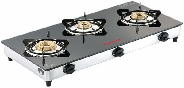 Buy Butterfly Radiant Jumbo 3 Burner Glass Top Gas Stove | Toughened Black Glass, High-Efficiency Brass Burners, Spill-Proof Design & 2-Year Warranty on EMI