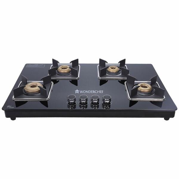 Buy Wonderchef Octavia 4 Burner Glass Top Gas Stove | Toughened Black Glass, High-Efficiency Brass Burners, Spill-Proof Design & 2-Year Warranty on EMI