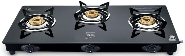 Buy Impex Specta 3B Neo 3 Burner Glass Top Gas Stove | Toughened Black Glass, Blue Flame Burners, Energy Efficient Design & 2-Year Warranty on EMI