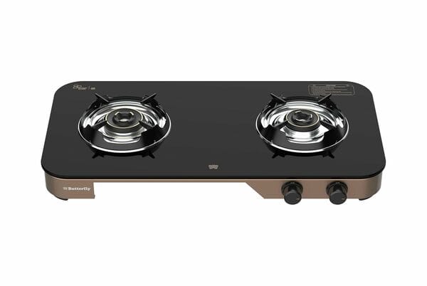 Buy Butterfly Aeroline 2 Burner Glass Top Gas Stove | 3-Star ISI Certified LPG Stove with Wind Shield, Leak-Proof European Valve & Energy-Efficient Brass Burners – Elegant Black BUTTERFLY2BGTAEROLINE GAS STOVE BUTTERFLY on EMI