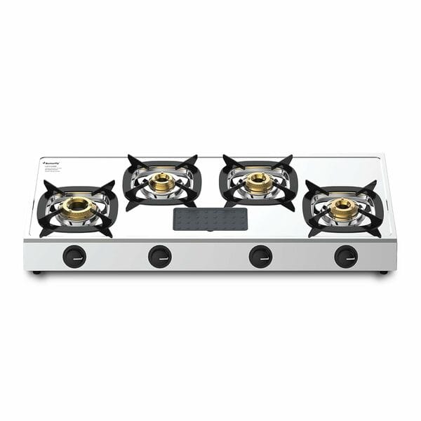 Buy Butterfly Matchless 4 Burner Stainless Steel Gas Stove | ISI Certified LPG Stove with High-Efficiency Brass Burners, Spill-Proof Design & 2-Year Warranty – Silver on EMI