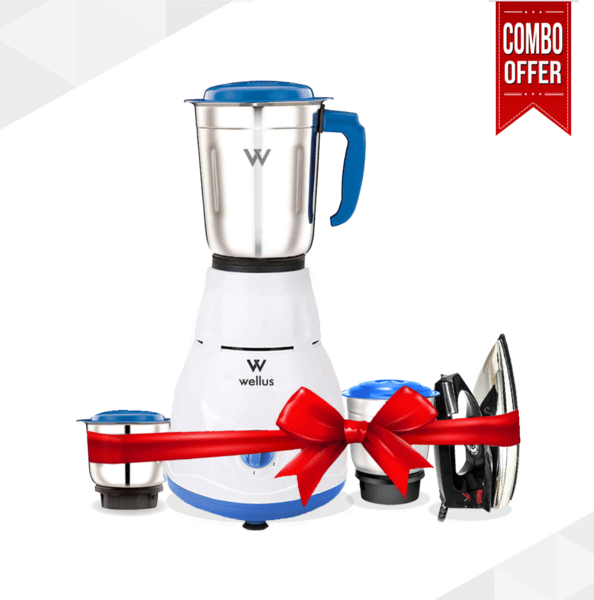 Wellus Super Combo 500 W Juicer Mixer Grinder (Mixer Grinder & 1000 W Dry Iron | 3 Jars | White, Blue)