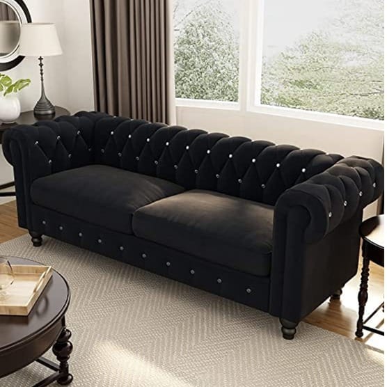 Buy ApkaInterior Daroo Velvet Fabric 3 Seater Sofa In Black Color (83 x 33 x 35 Inches) on EMI