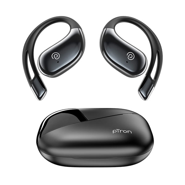 Buy pTron Bassbuds Trendz Open Ear Wireless Earbuds, SafeBeats Design, Dual HD Mics & AI-ENC Calls, 45Hrs Playtime, App Support, 14.2mm Drivers, Bluetooth v6.0 Headphones, Type C Fast Charging & IPX5 (Black) on EMI