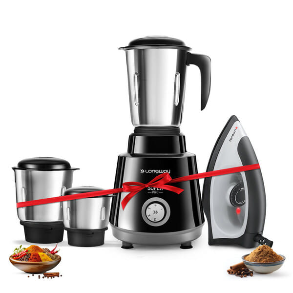 Buy Longway Super Pro Mixer Grinder with Kwid 1100W Dry Iron, 500 W Powerful Motor, 3 Jars for Grinding, Mixing, Juicing, (Black & Gray, Combo Offer) on EMI