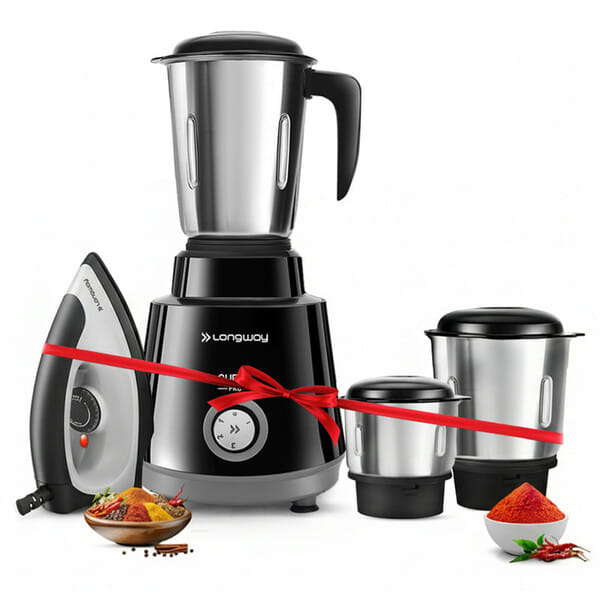 Buy Longway Super Pro Mixer Grinder with Kwid 1100W Dry Iron, 500 W Powerful Motor, 3 Jars for Grinding, Mixing, Juicing, (Black & Gray, Combo Offer) on EMI