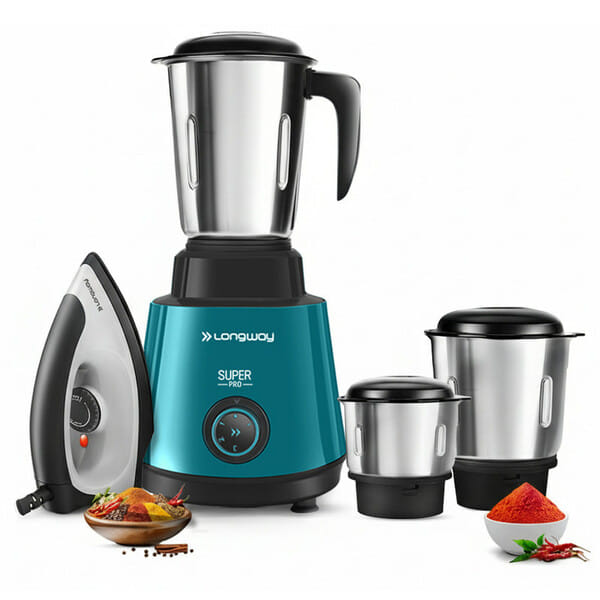 Buy Longway Super Pro Mixer Grinder with Kwid 1100W Dry Iron, 500 W Powerful Motor, 3 Jars for Grinding, Mixing, Juicing, (Teal & Black, Combo Offer) on EMI