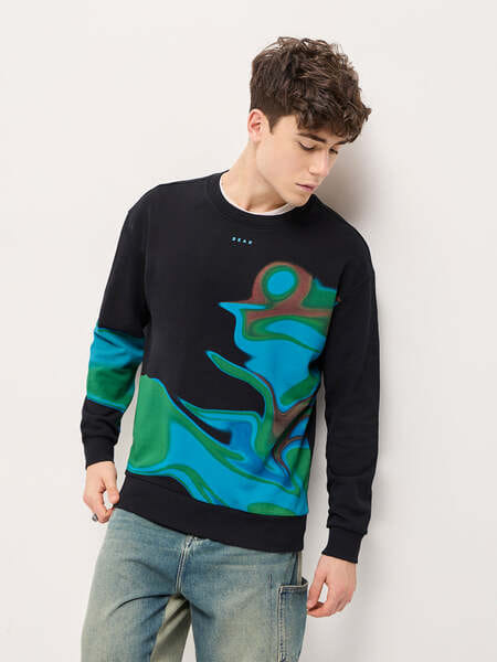 Buy The Bear House AURALTW Black Graphic Printed Relax Fit Crew Neck Sweatshirt on EMI