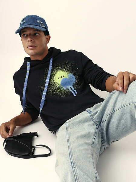 Buy The Bear House CHORDIB Black Relaxed Fit Hoodie with Artistic Neon Spray Graphic on EMI