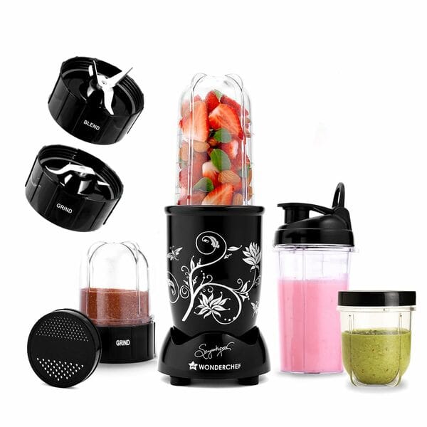 Buy Wonderchef Nutri Blend 3 Jars + Sipper Jar Black | 500W Powerful Blender for Smoothies, Shakes & Grinding | Compact & Efficient Mixer on EMI