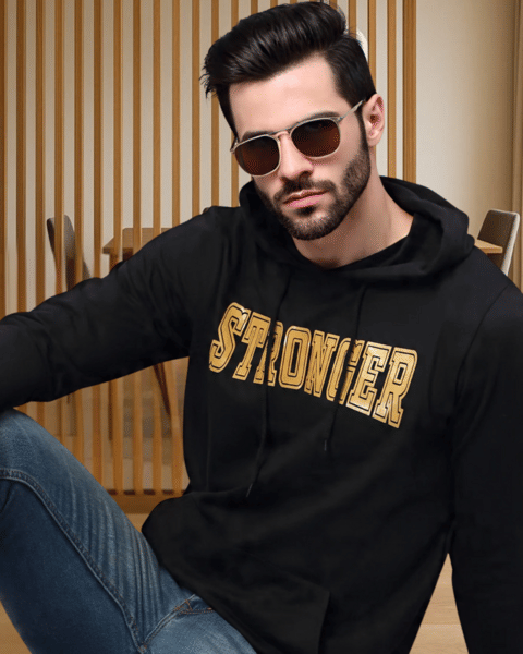 Buy Rigo Men Black Bold Printed Hood Fleece Sweatshirt on EMI