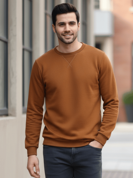 Buy Rigo Men Brown Solid Fleece Sweatshirt on EMI