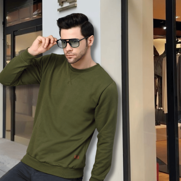 Buy Rigo Men Olive Solid Fleece Sweatshirt on EMI