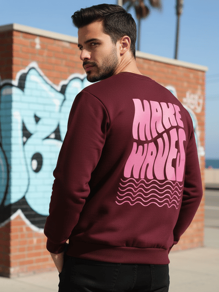 Buy Rigo Men Wine Back Printed Oversize Fleece Sweatshirt on EMI
