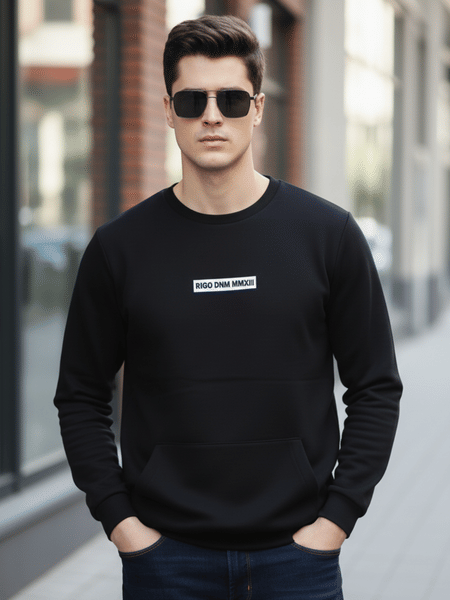 Buy Rigo Men Black Badge Round Neck Fleece Sweatshirt on EMI