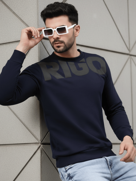Buy Rigo Men Navy Printed Round Neck Fleece Sweatshirt--XL on EMI