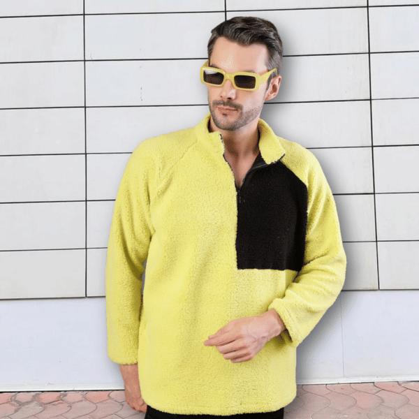 Buy Rigo Men lime & Black Sherpa colorblocked Oversized sweatshirt on EMI